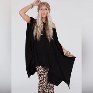 Three Bird Nest Womens Tunic Dress Black Off The Shoulder Pullover One Size